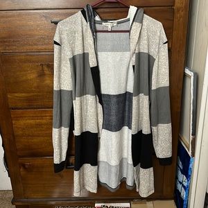 Black, white, and Gray cardigan
